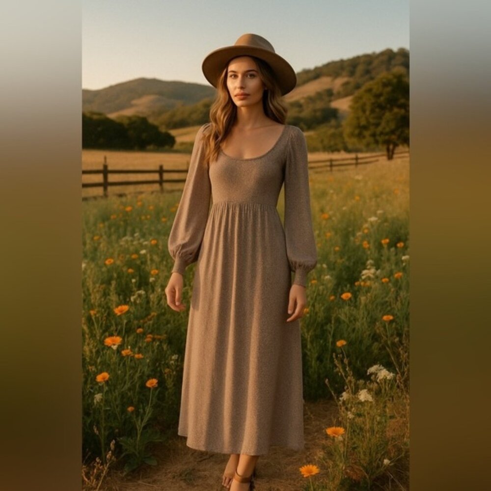 Mittoshop Smocked Maxi Dress Summer Wedding Square Neck Cottagecore